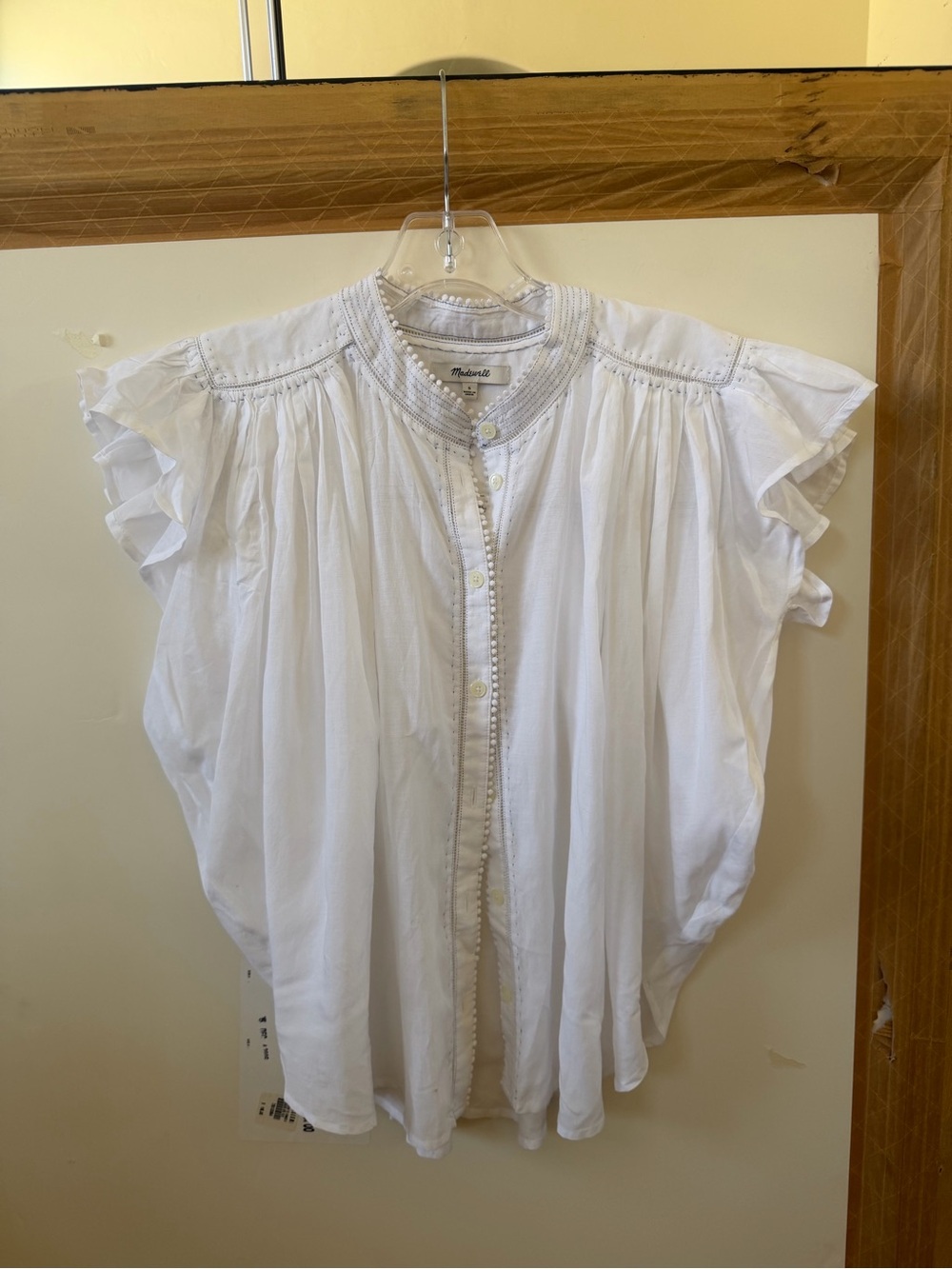 Madewell White Ruffle-Sleeve Button Front Blouse